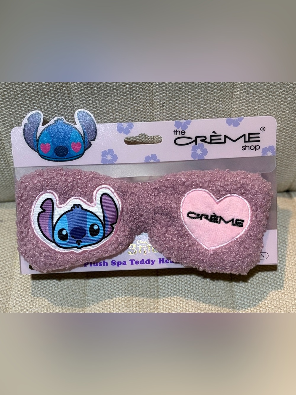 The Crème Pink Plush Spa Headband with Cute Character Patch